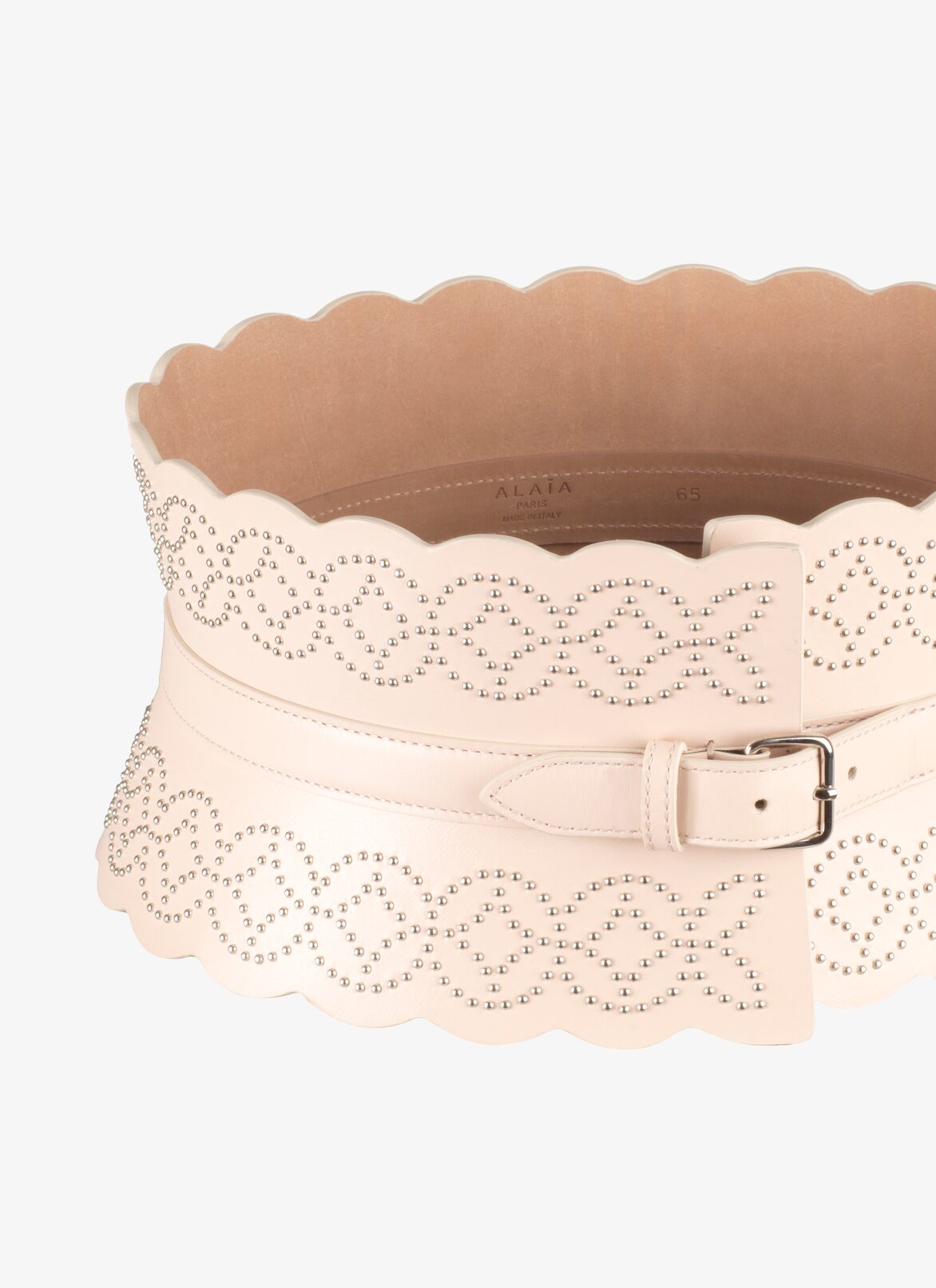 CORSET BELT CUIR LUX CLOU ARABESQUE GALET ALAÏA PEBBLE GREY CORSET BELT CUIR LUX CLOU ARABESQUE GALET
